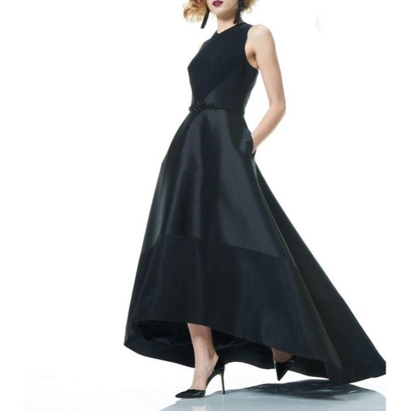 Theia Dresses & Skirts - Theia Black Asymmetrical Sleeveless Maxi Gown 6